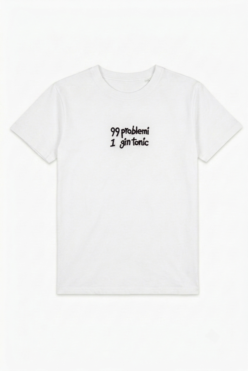 Tricou din Bumbac Gin Tonic - Scris Negru Made in Italy