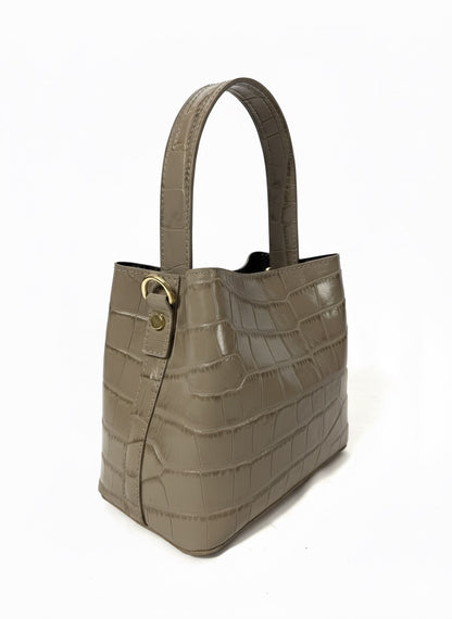 Poșetă din Piele Naturală Mara Taupe Croco Curea Reglabilă Made in Italy