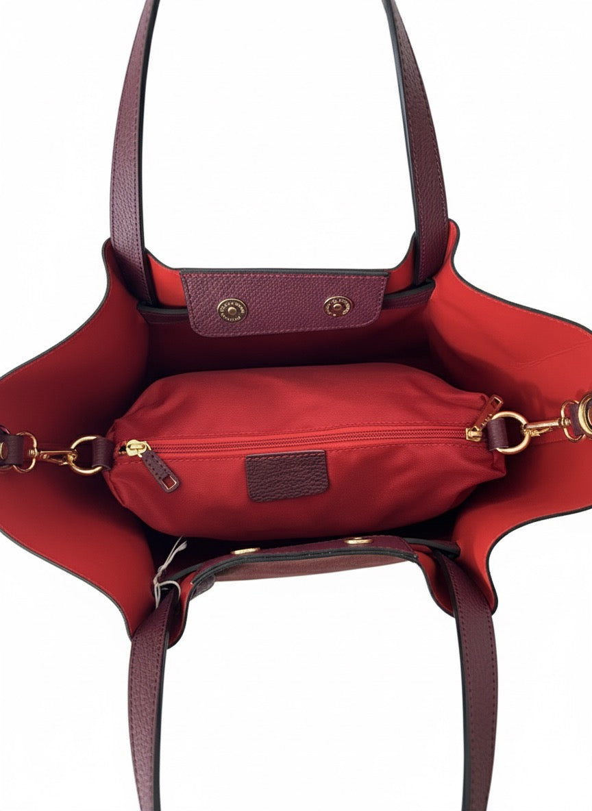 Suede Tote Bag with Red Interior - Burgundy