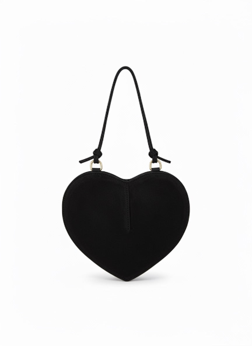Suede Heart-Shaped Bag - Black