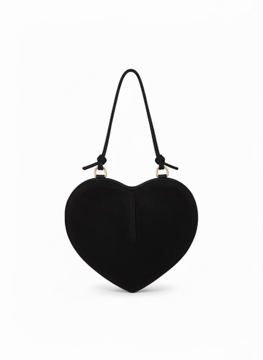Suede Heart-Shaped Bag - Black