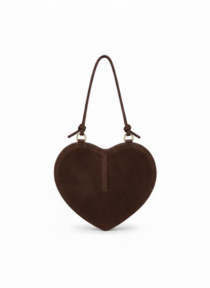 Suede Heart-Shaped Bag - Brown