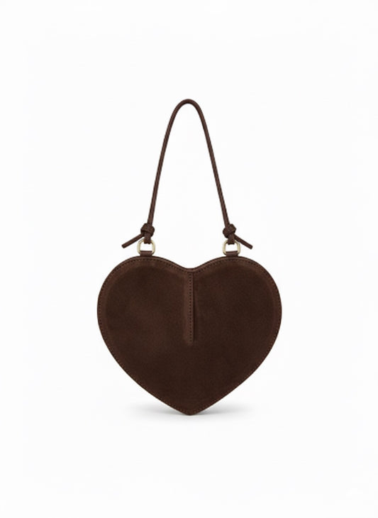 Suede Heart-Shaped Bag - Brown