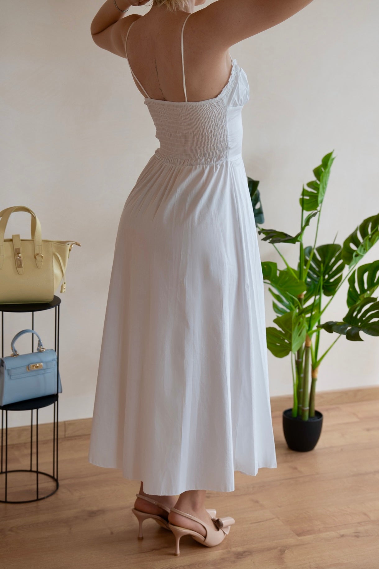 Rochie de Vară Albă Siena Încrețită în Piept - Made in Italy