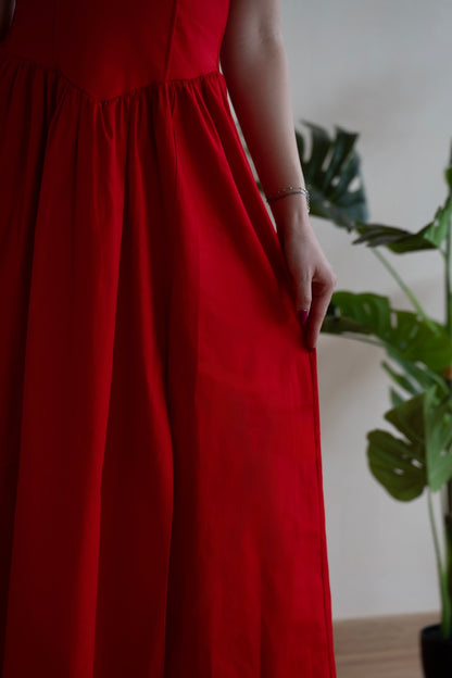 Rochie de Vară Roșie Marta cu Șliț Inalt - Made in Italy