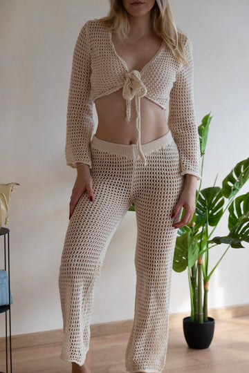 Set de Plaja Ibiza Croșetat Beige Tip Plasă
