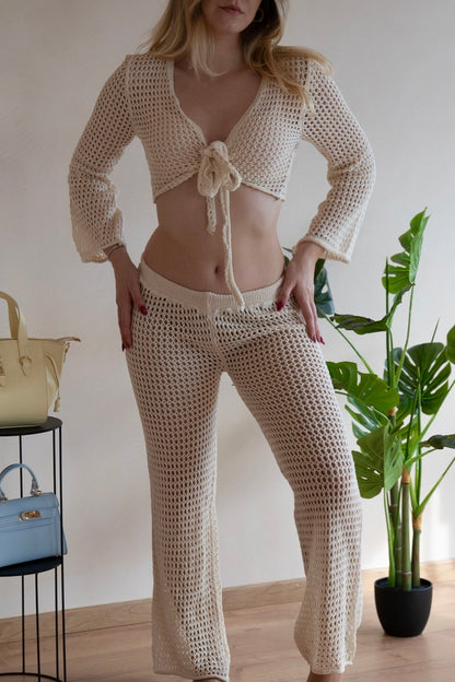 Set de Plaja Ibiza Croșetat Beige Tip Plasă