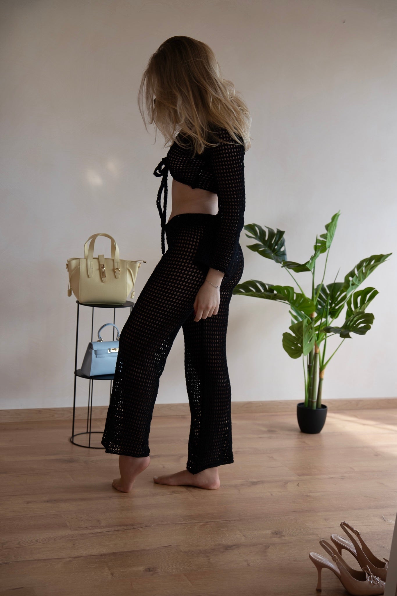 Set de Plaja Ibiza Croșetat Negru Tip Plasă