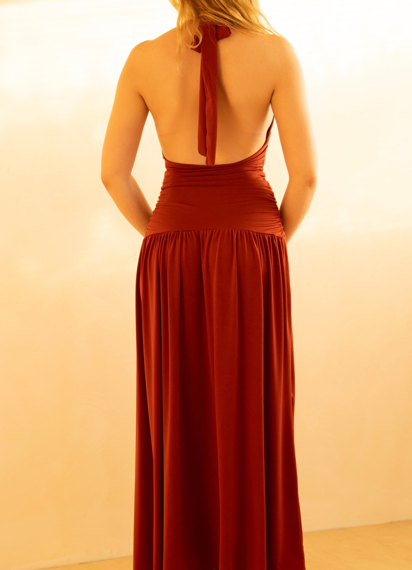 Terracotta Deep V Dress