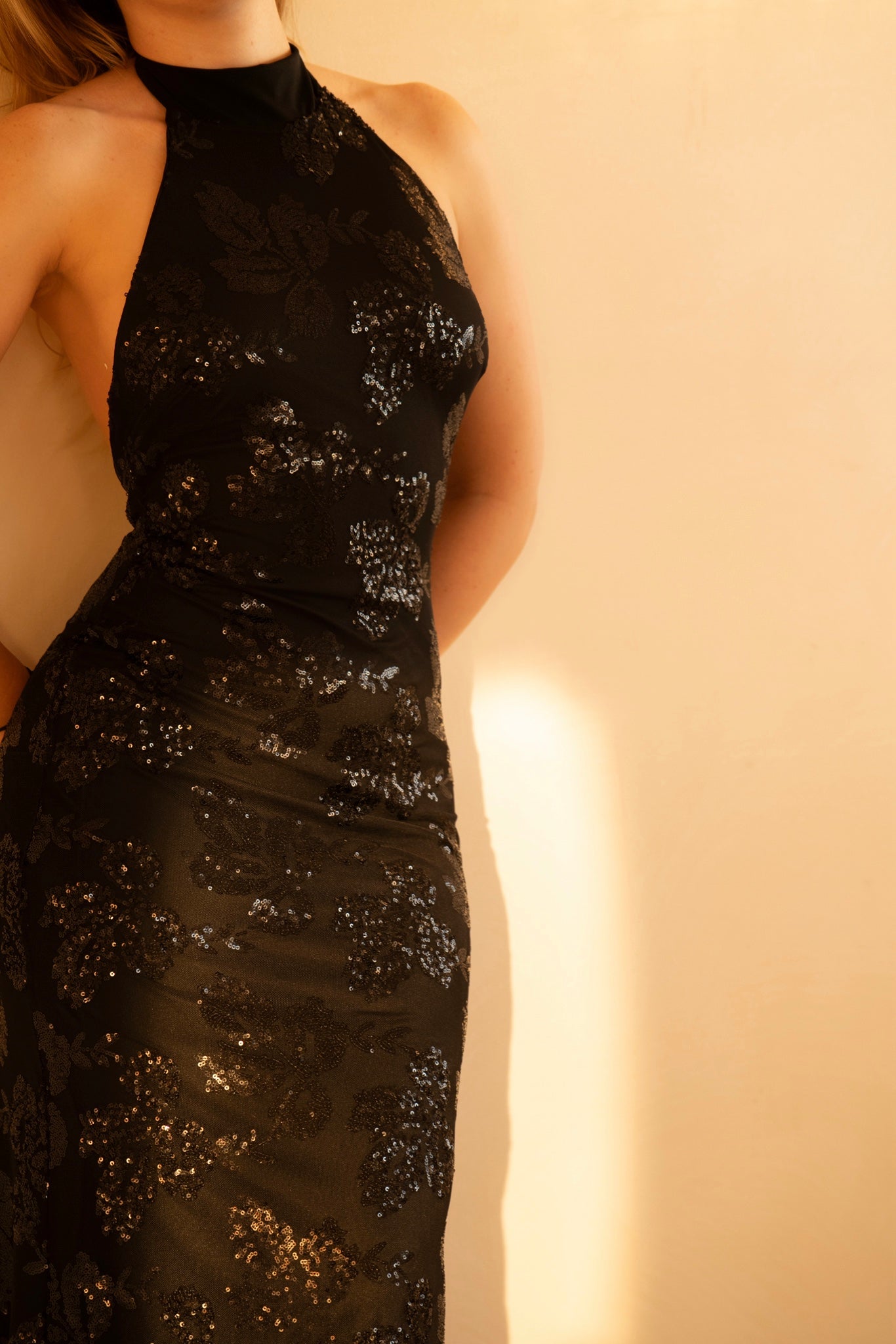 Black Stardust Halter Dress