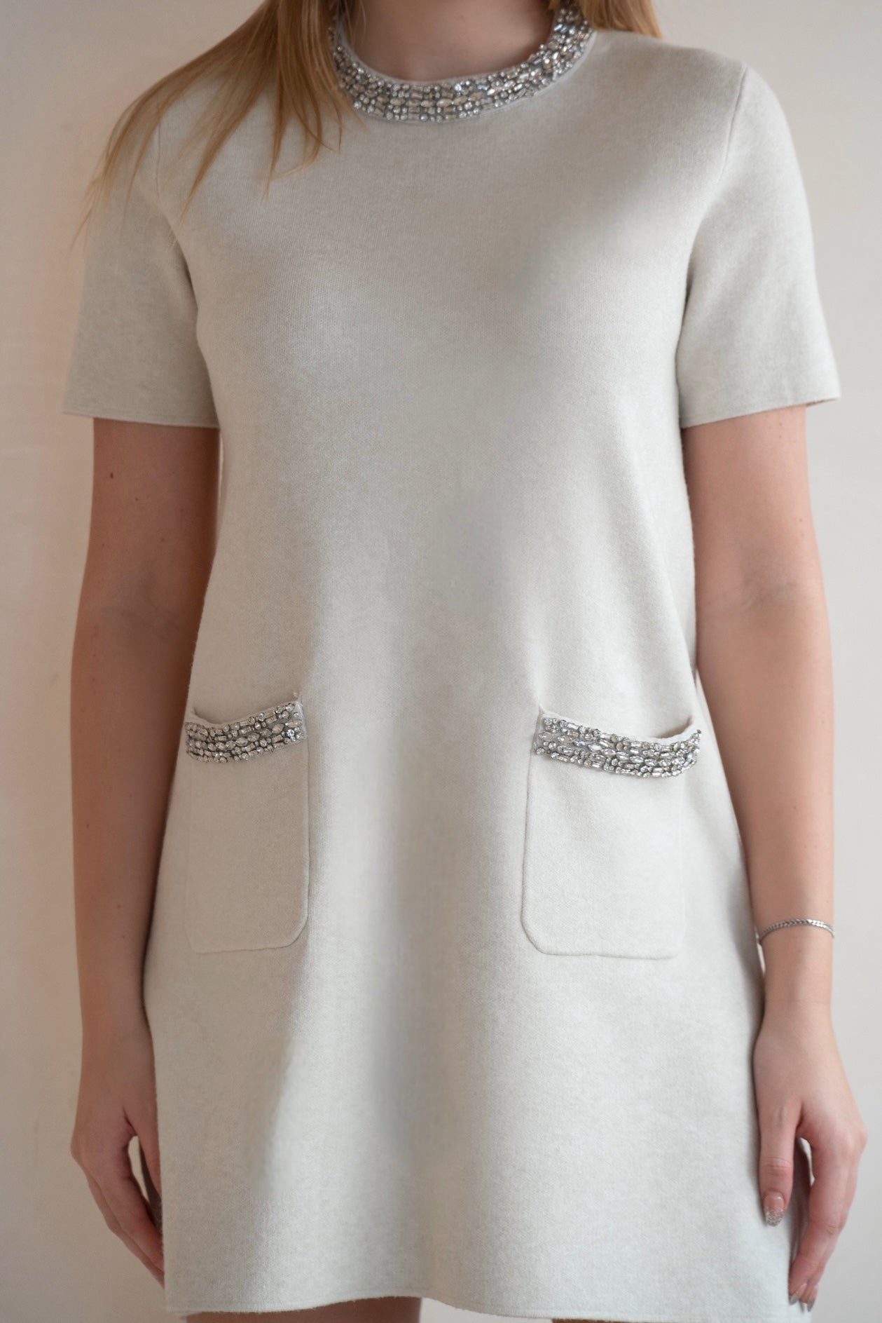 Crystal Cream Knit Dress