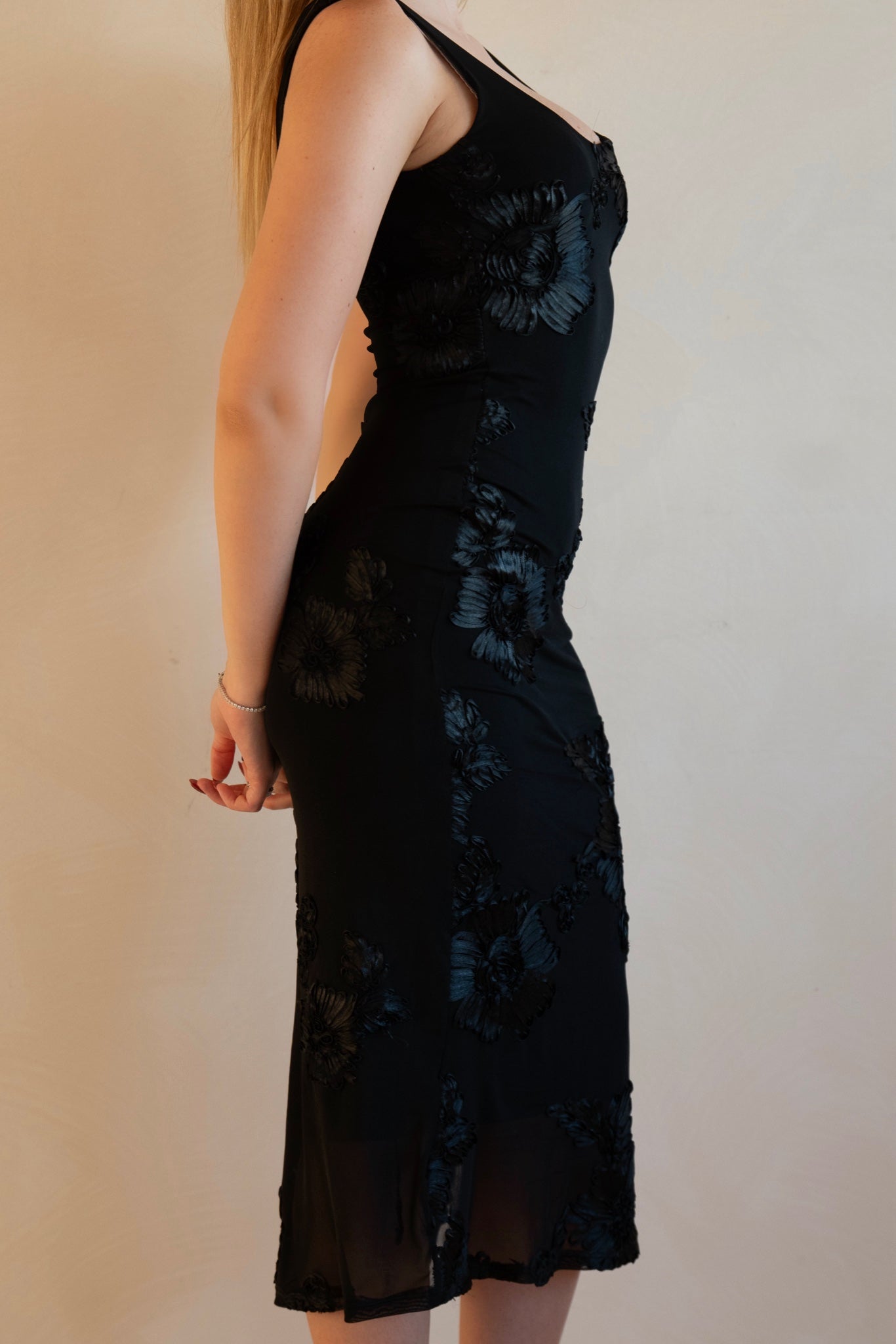 Black Floral Embroidered Midi Dress