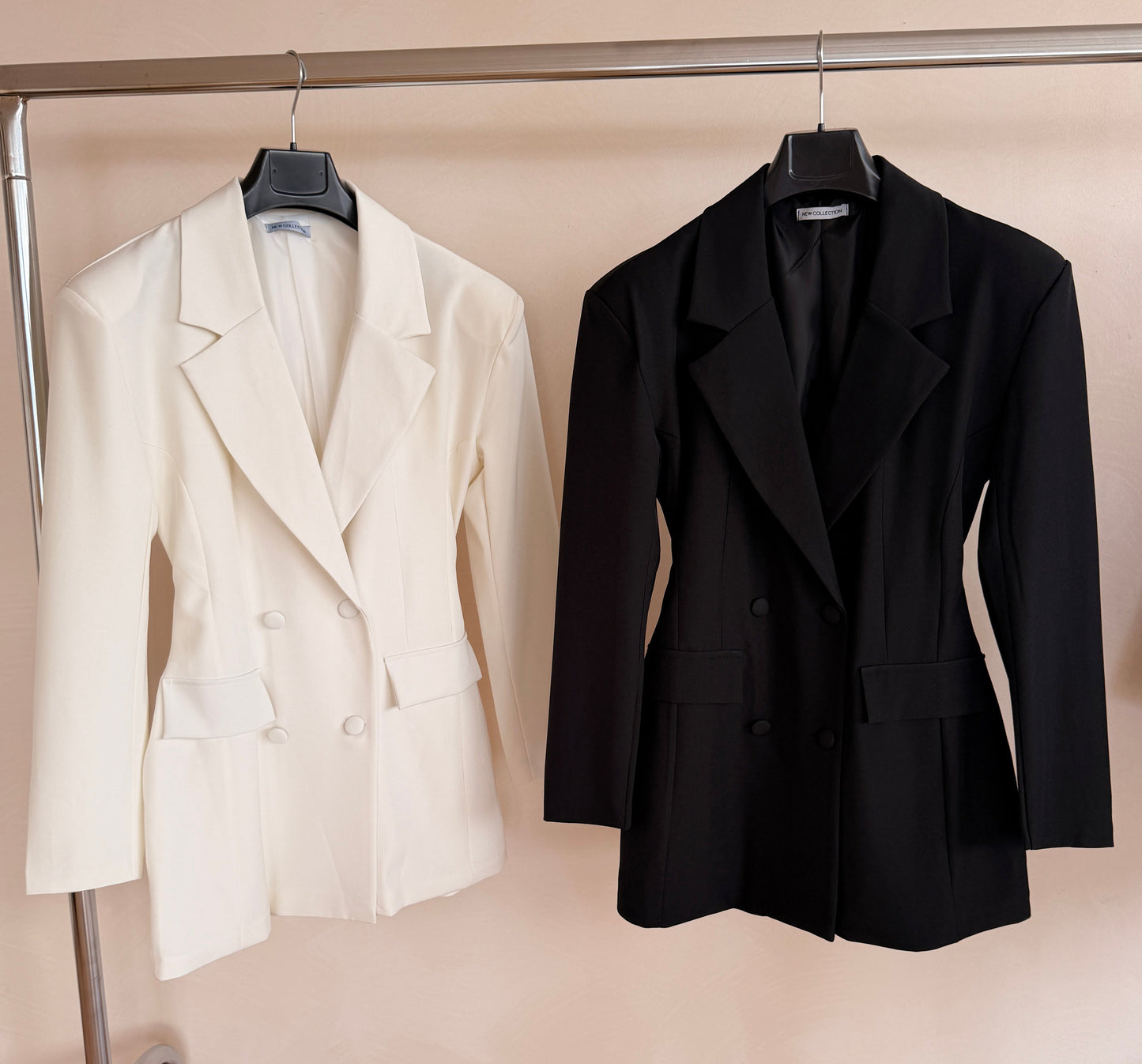 Rochie Tip Blazer Scurtă Albă Talie Reglabilă