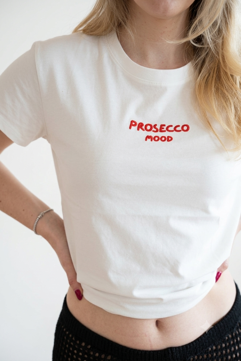 Tricou din Bumbac Prosecco Mood - Scris Roșu Made in Italy