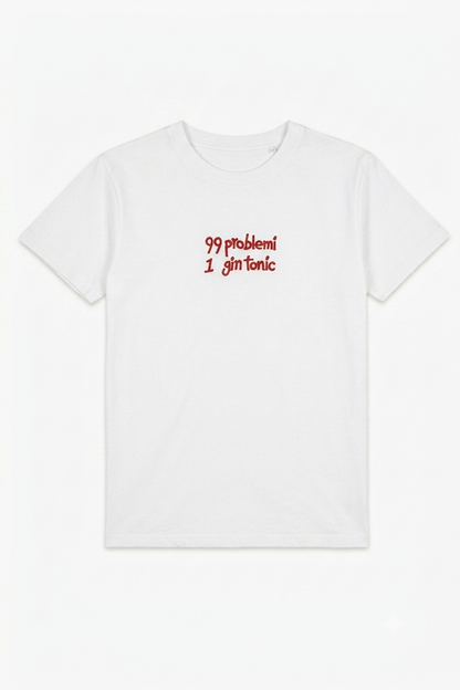Tricou din Bumbac Gin Tonic - Scris Roșu Made in Italy