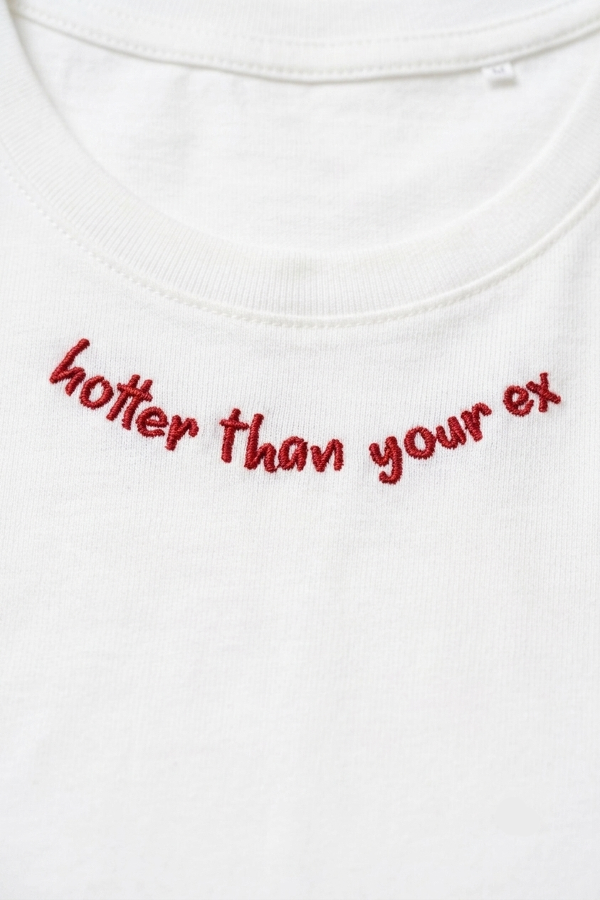 Tricou din Bumbac Hotter Ex - Scris Roșu Made in Italy