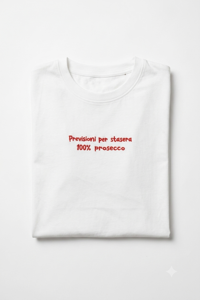Tricou din Bumbac Previsioni Prosecco - Scris Roșu Made in Italy