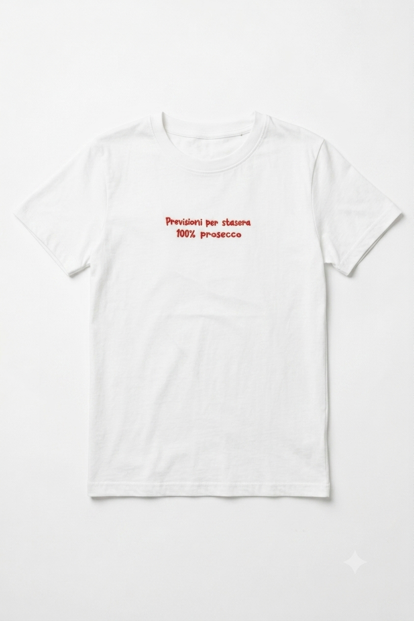 Tricou din Bumbac Previsioni Prosecco - Scris Roșu Made in Italy
