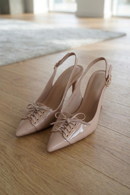 Pantofi cu Toc Nude Ballerina, Sling-Back Lucios