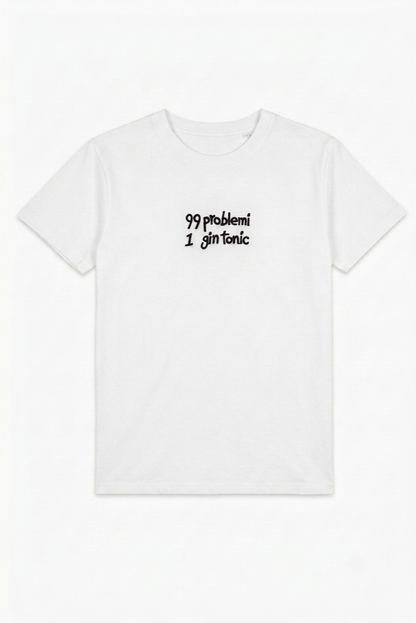 Tricou din Bumbac Gin Tonic - Scris Negru Made in Italy