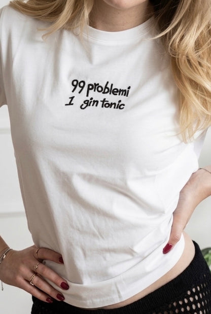 Tricou din Bumbac Gin Tonic - Scris Negru Made in Italy